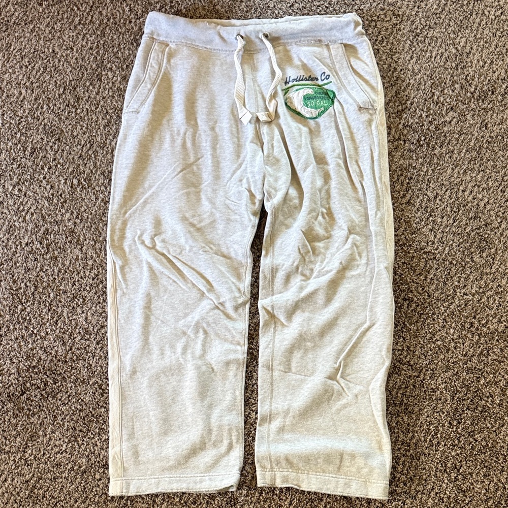 Hollister Light Gray Joggers with Green Logo